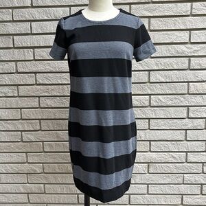 LOFT Black and Gray Wide Striped Mini Sheath Dress Sz S